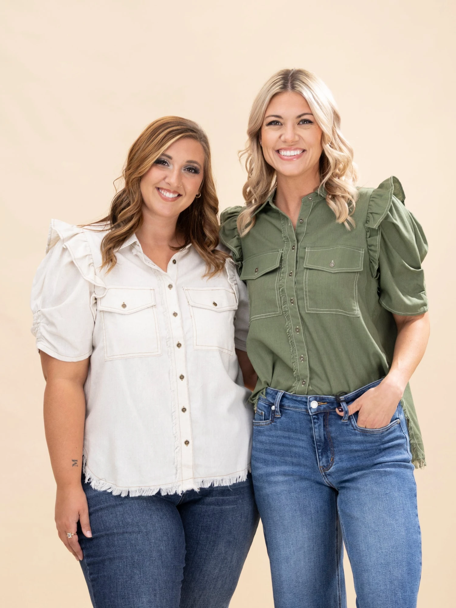 Ruffled Gathered Sleeve Linen Button Up Shirt Top | S-L Summer Concert 1 Ruffled Gathered Sleeve Linen Button Up Shirt Top | S-L Summer Concert