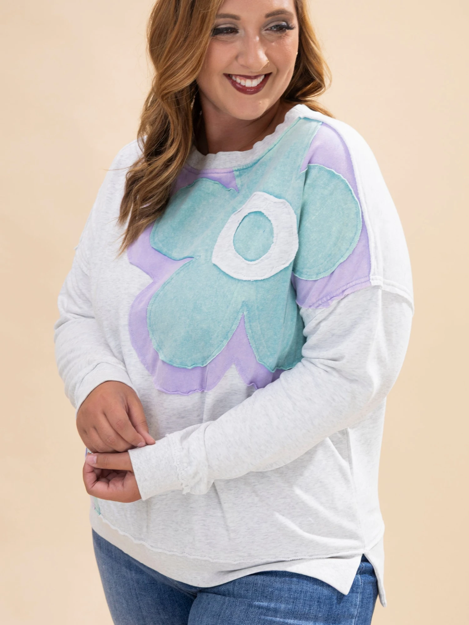 Long Sleeve Flower Patch Detailing Sweatshirt | S-L 7 Long Sleeve Flower Patch Detailing Sweatshirt | S-L - Image 7