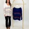 Striped Relaxed Fit Knit Long Sleeve V Neck Sweater | S-2X