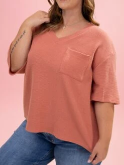 Comfy Knit V Neck Short Sleeve Top W/ Pocket By DD Design | S-3XL -Discount Divas Shop 195529d3cfef38cdc8fea5840c99e337