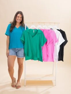 Zenana Double Gauze V Neck Short Sleeve Top | S-XL