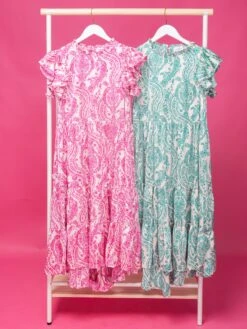 Damask Print Satin Tiered Midi Dress | S - XL