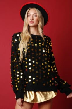 Allover Sequins Pullover Sweater | S - L Peach Love