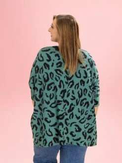 Raised Rib Green Leopard Easy Fit 3/4 Sleeve Top By DD Design | Reg-Plus -Discount Divas Shop 1a191225681908c64444745fe05d041d