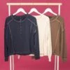 Contrast Stitch Long Sleeve Henley Top | S - 3X