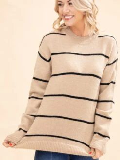 Zenana Round Neck Long Sleeve Stripe Sweater | S-L -Discount Divas Shop 1a1e98f0b463f0092e9850bae4d037db