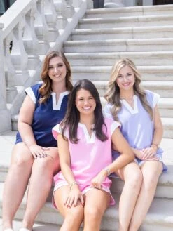 Color Block Split Neck Short Sleeve Top | S-L Pair W/ Sku60319