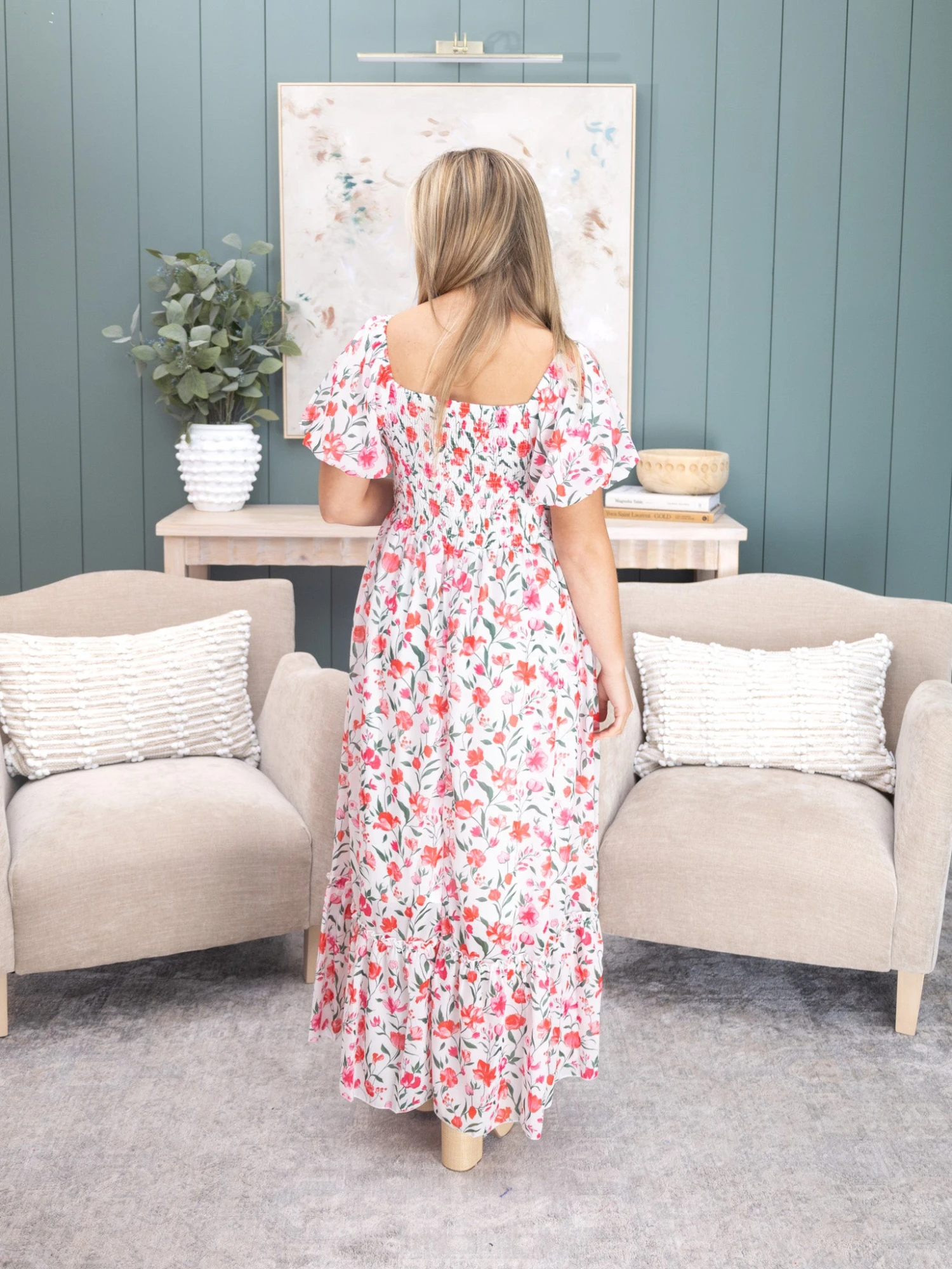 Floral Puff Sleeve Square Neck Empire Waist Tiered Maxi Dress | S-XL 3 Floral Puff Sleeve Square Neck Empire Waist Tiered Maxi Dress | S-XL - Image 3
