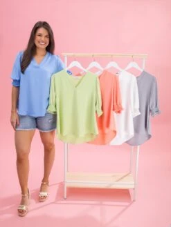 Airflow V Neck Top With Smocked Puff Sleeves By DD Design | S-3XL