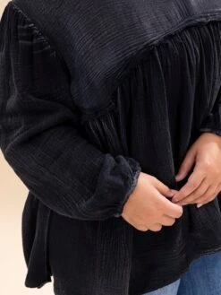 Washed Raw Edge Puff Sleeve Peplum Top | S-3XL -Discount Divas Shop 1c8e4ee082840c1d6ea65e7e1761cc1a