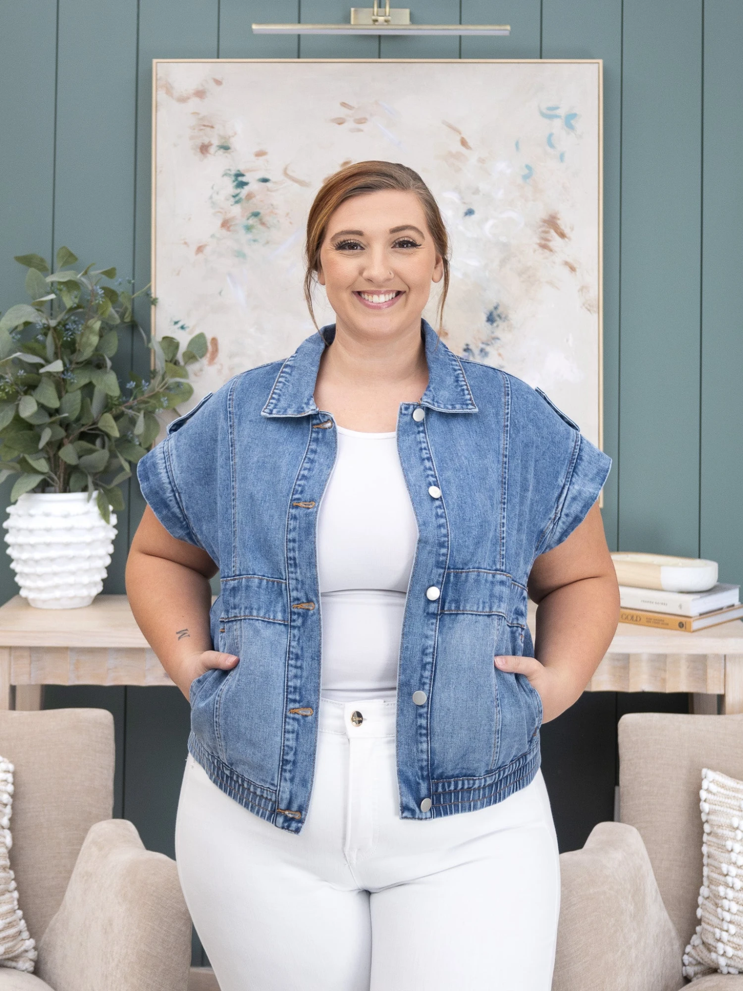 Acid Wash Elastic Hem Button Up Denim Vest | S-XL 2 Acid Wash Elastic Hem Button Up Denim Vest | S-XL - Image 2