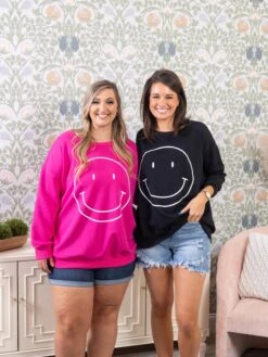 Smiley Face Loose Fit Brushed Sweatshirt | S- 3X
