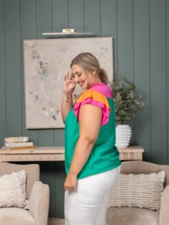 Color Block Woven Top W/ Flutter Sleeves | S-XL -Discount Divas Shop 1dea6f0f175ed97f10f82cf74cdfb4bc