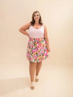 Sleeveless Knit Dress With Floral Skirt | S-3XL -Discount Divas Shop 1dfed538abdce95ff70470f9508cc919