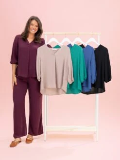 3/4 Bubble Sleeve V Neck Airflow Top By DD Design | S-3XL Pair W/ Sku63858