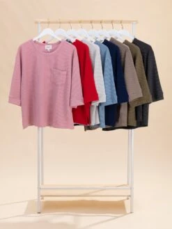 Andree Raised Rib Round Neck 3/4 Sleeve W/ Pocket | S - 3X