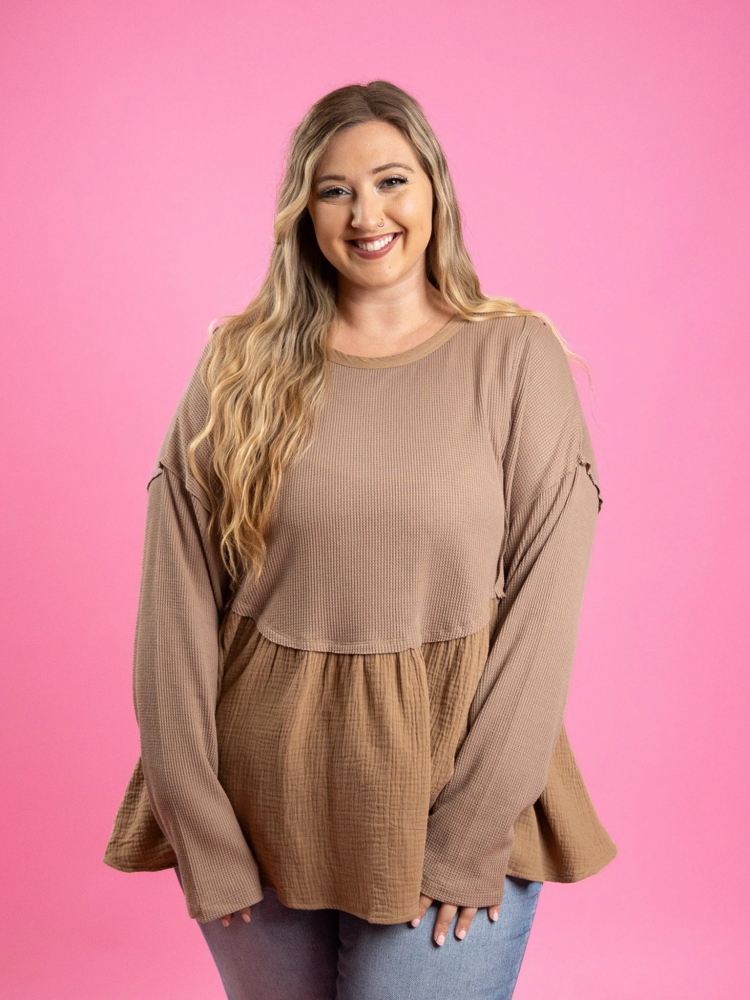Long Sleeve Round Neck Babydoll Top | S-3X 2 Long Sleeve Round Neck Babydoll Top | S-3X - Image 2