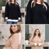 Color Contrast Round Neck Long Sleeve Knitted Sweater | S-3X