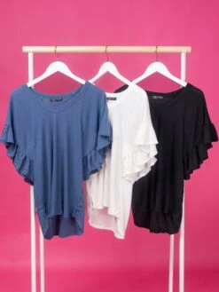 Waffle Knit Ruffled Sleeve Top | S - XL