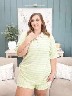 Raised Rib Stripe Button Butterfly Collar Top | S-3X Pair W/ Sku60954 -Discount Divas Shop 218302e4949f92d0c1ecb2314ad2ec57