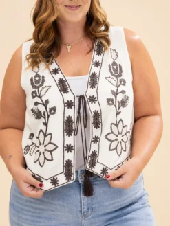 Floral Embroidery Cotton Gauze Vest | S-L Fall Western -Discount Divas Shop 228ff33a34810402217c1e7cb14715e9