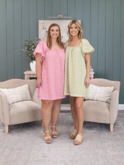 Textured Short Bubble Sleeve Skater Dress | S-L