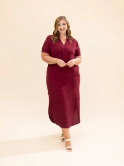 Airflow V Neck Placket W/ Front Pleat Maxi Dress W/ Pockets | S-3X -Discount Divas Shop 2308c1cc0380cf67628d7300ce6b6150