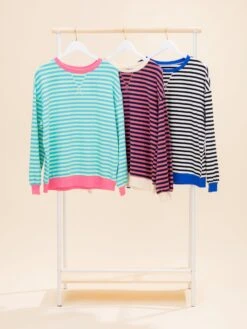 Stripe Oversized Contrast Trim Pullover Sweatshirt | S-XL
