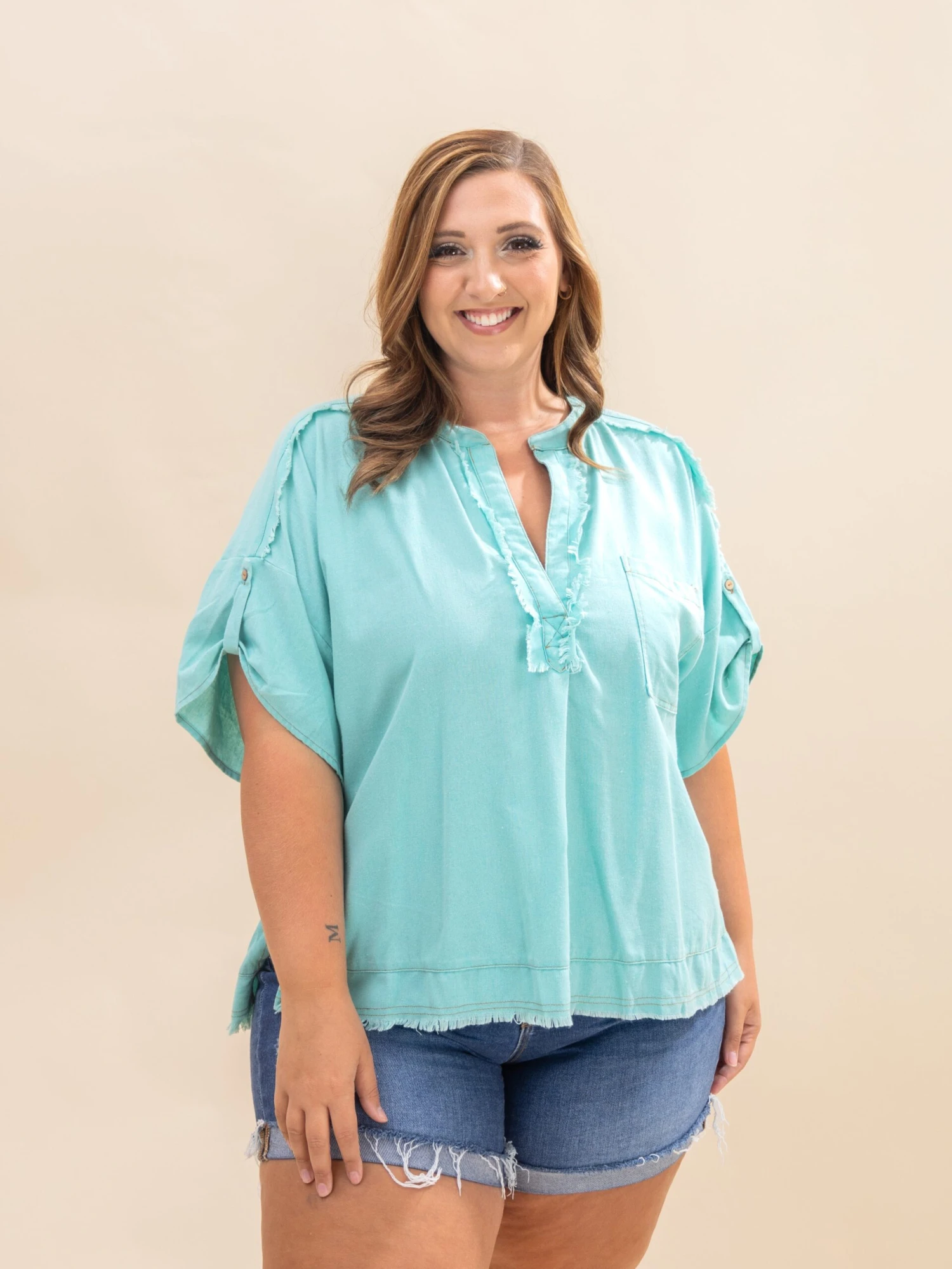 Washed Linen Top With Frayed Hem Detail | S-L 2 Washed Linen Top With Frayed Hem Detail | S-L - Image 2