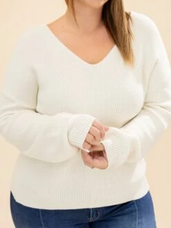 Long Sleeve V Neck Drop Shoulder Back Bow Tie Detail Sweater | S-L -Discount Divas Shop 24738313ef30a085a5e8e11c226a714c