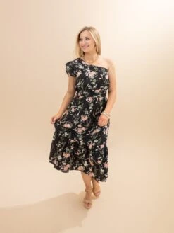 One Shoulder Floral Midi Dress | S-L