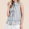 Striped Self-Tie Peplum Blouse | S - L GeeGee