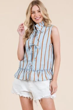 Striped Self-Tie Peplum Blouse | S - L GeeGee