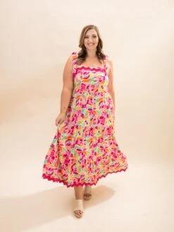Floral Tied Straps Ricrac Trim Maxi Dress | S-XL