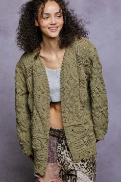 Chenille Knit Crochet Scalloped Edge Cardgian | S/M - M/L POL