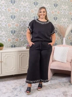 Pearl Detail Textured Short Sleeve Lounge Top | S-3X Set W/ Sku52237