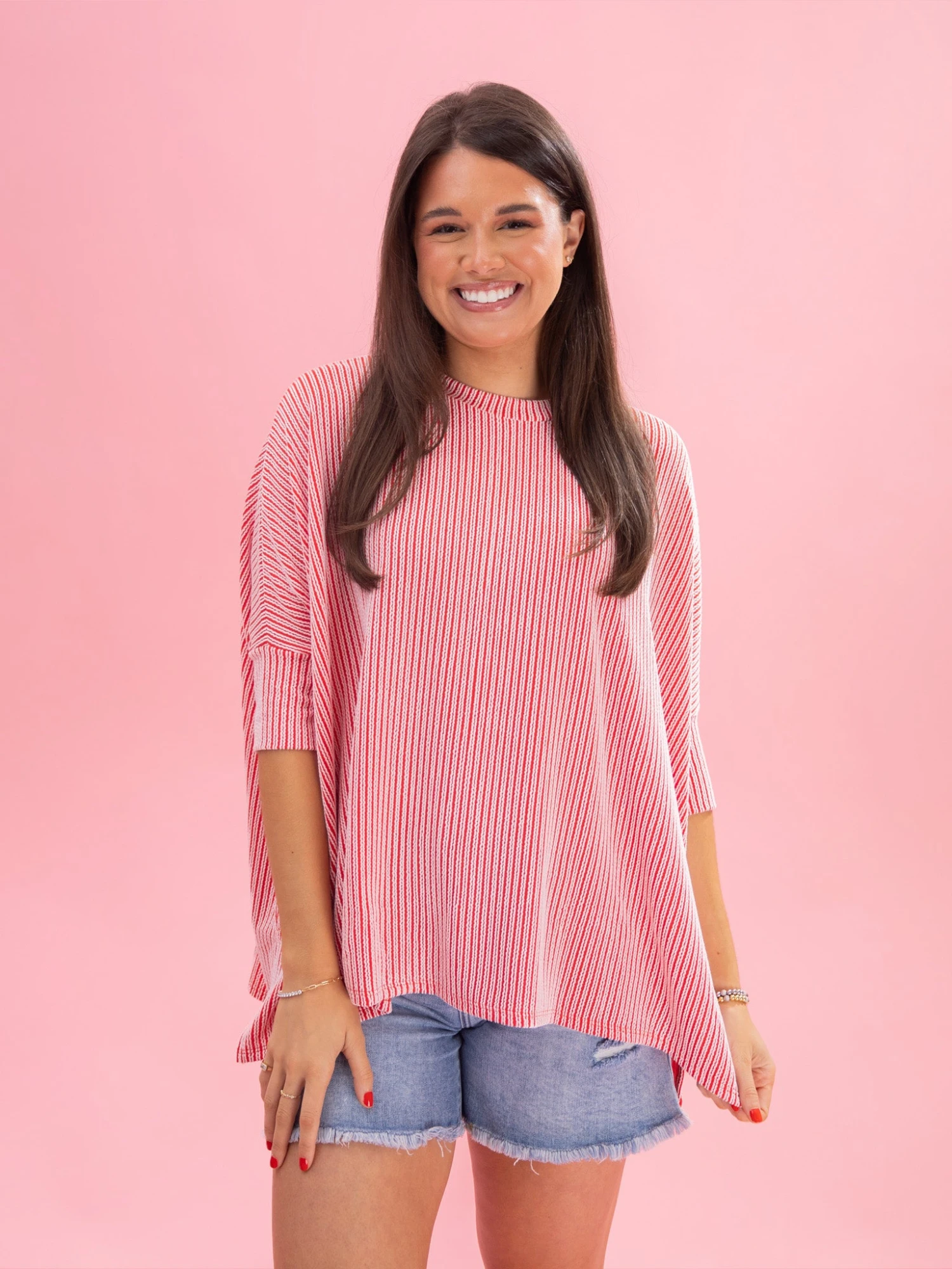 White Stripe Easy Fit 3/4 Sleeve Top By DD Design | Reg-Plus 11 White Stripe Easy Fit 3/4 Sleeve Top By DD Design | Reg-Plus - Image 11