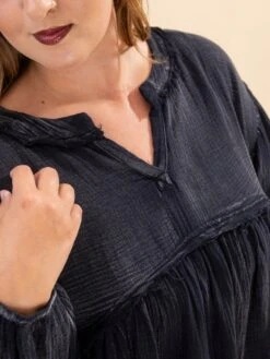 Washed Raw Edge Puff Sleeve Peplum Top | S-3XL -Discount Divas Shop 27423ef0eb8f89e50f2845affc77911a