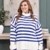 Striped Turtleneck Side Slit Knitted Sweater | S-3X