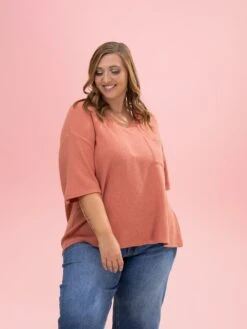 Comfy Knit V Neck Short Sleeve Top W/ Pocket By DD Design | S-3XL -Discount Divas Shop 279201c312bca5ab40af4e0ed364b9bf