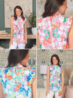 Frilled Collar Floral Top | S - XL