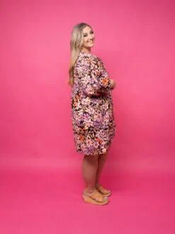 Floral Center Tie Front Mini Dress W/ 3/4 Puff Sleeves | S-3X -Discount Divas Shop 28c7b2d4a47c70ebb80055e57122ea19 1