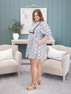 Geometric Print Short Dress With 3/4 Sleeves | S-L 6 Geometric Print Short Dress With 3/4 Sleeves | S-L -Discount Divas Shop 28d8d536a39edd4fc175cb1468311fdd