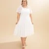 Floral Lace Smocked Short Sleeve Midi Dress | S-3XL