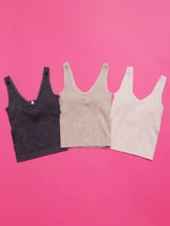 Zenana Stone Washed Ribbed Tank Top W/ Bra Pads | S/M - L/XL