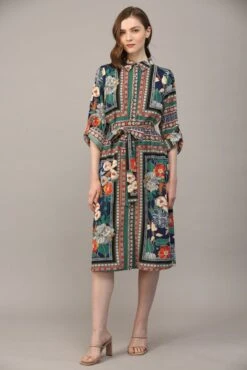 Scarf Print Tie Waist Shirt Dress | S - L Fate