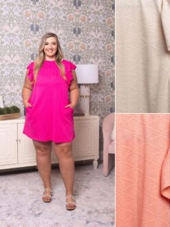 Diamond Pattern Ruffle Sleeve Dress | S-XL