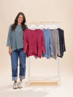 Zenana Washed 3/4 Sleeve Boxy Sweater Top | S-L