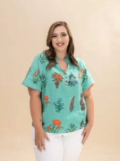 Floral Print Buttoned V Neck Short Sleeve Blouse | S-XL
