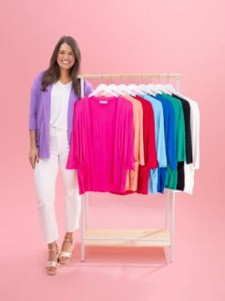 Front Pocket 3/4 Sleeve Cardigan By DD Design | S-3XL